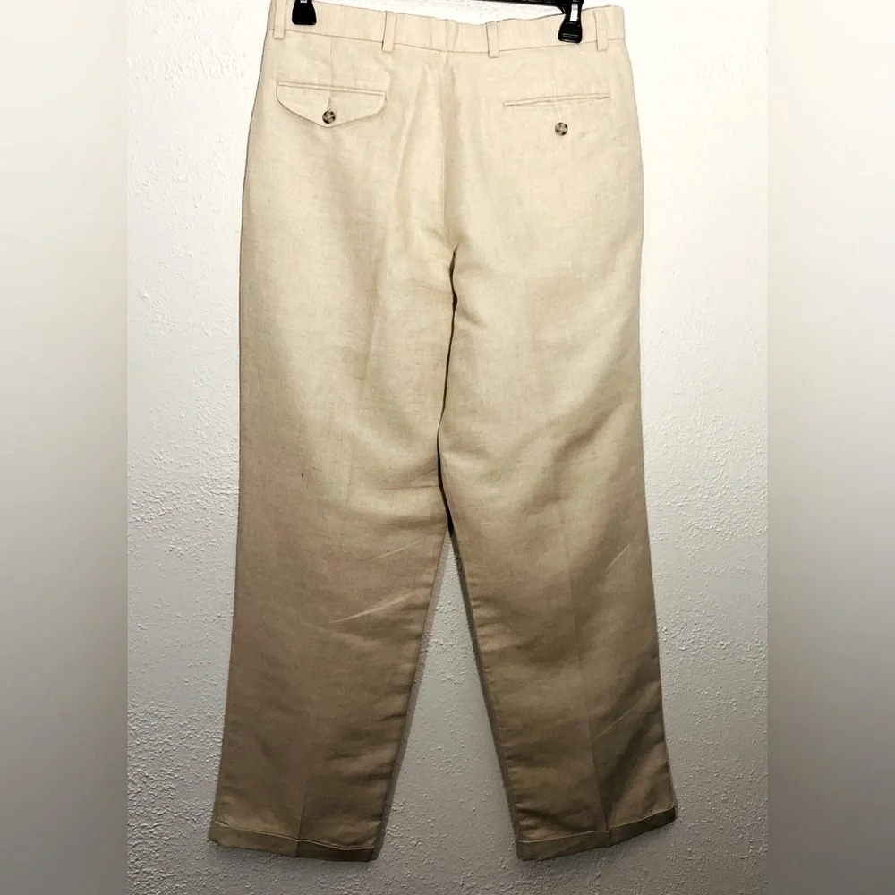 Dockers Beige Linen Cotton Blend Classic Pleated Preppy Casual Pants Size 34x32